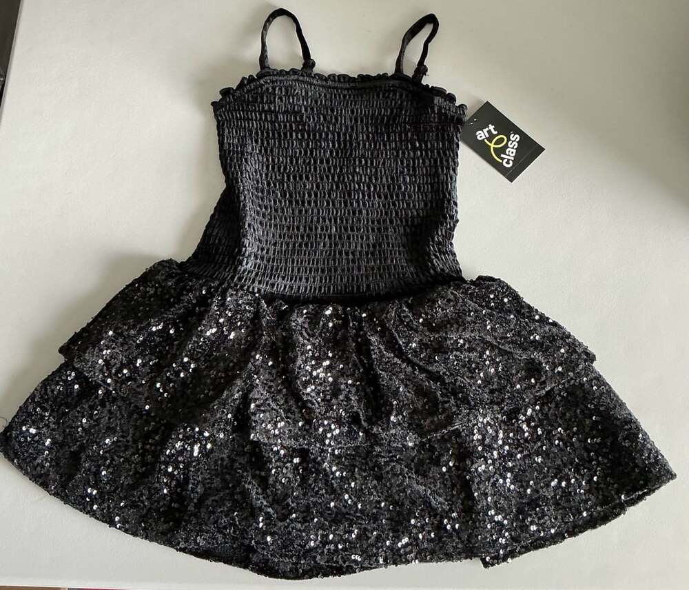 Art Class Girls Black Smocked Sequin Party Dress Size XS (4/5)